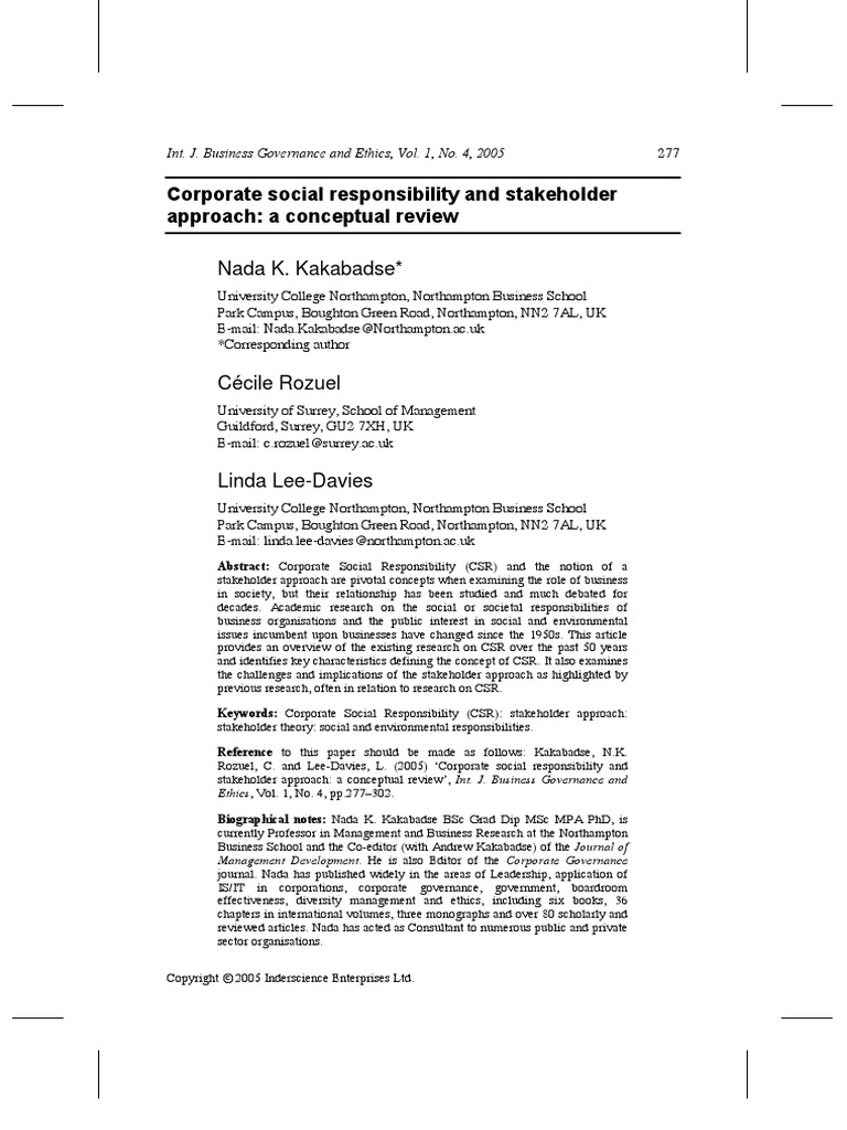 Corporate Social Responsibility and Stakeholder Approach A Conceptual ...