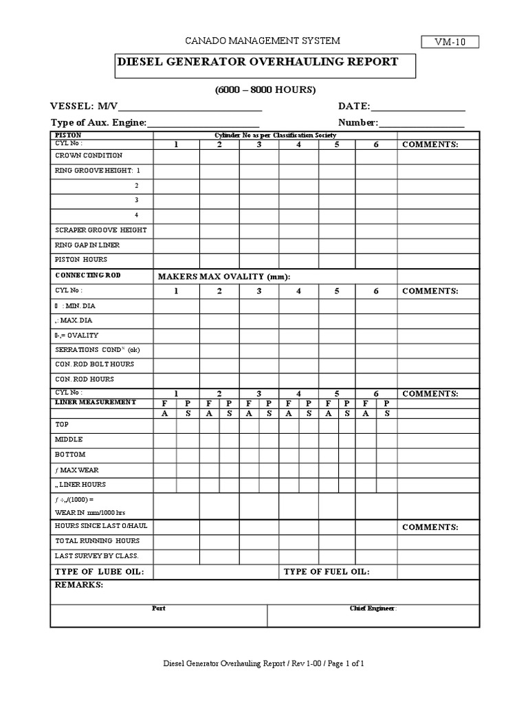 Vm10 (Diesel Generator Overhauling Report) PDF Piston Diesel Engine