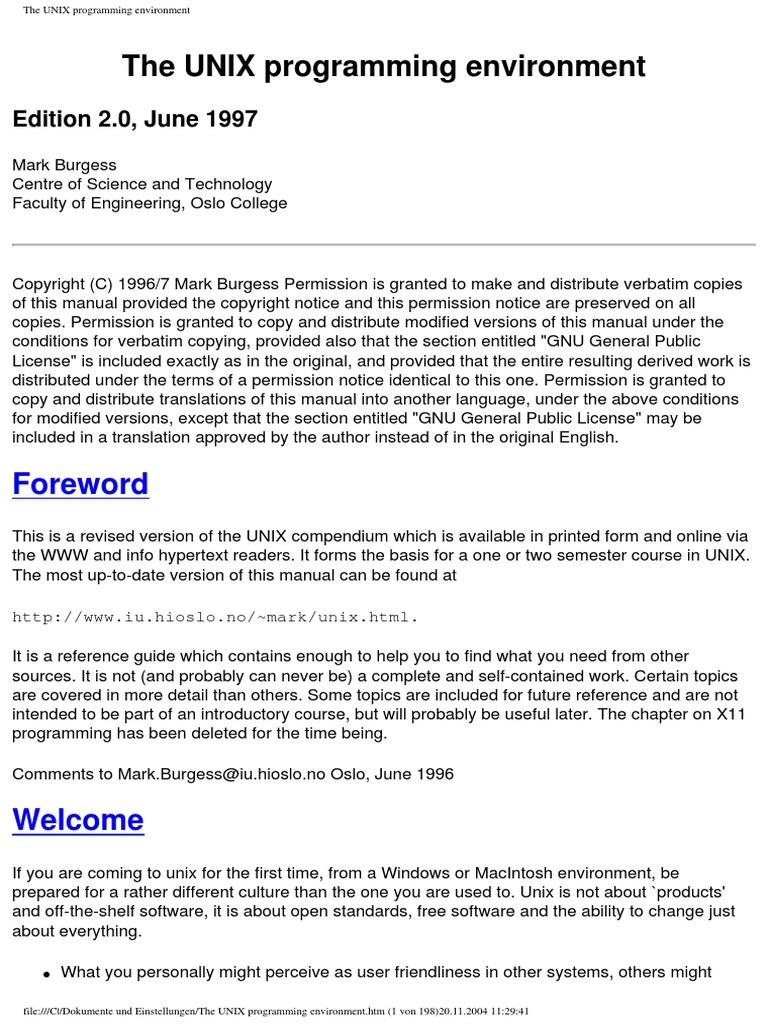 The UNIX Programming Environment | PDF