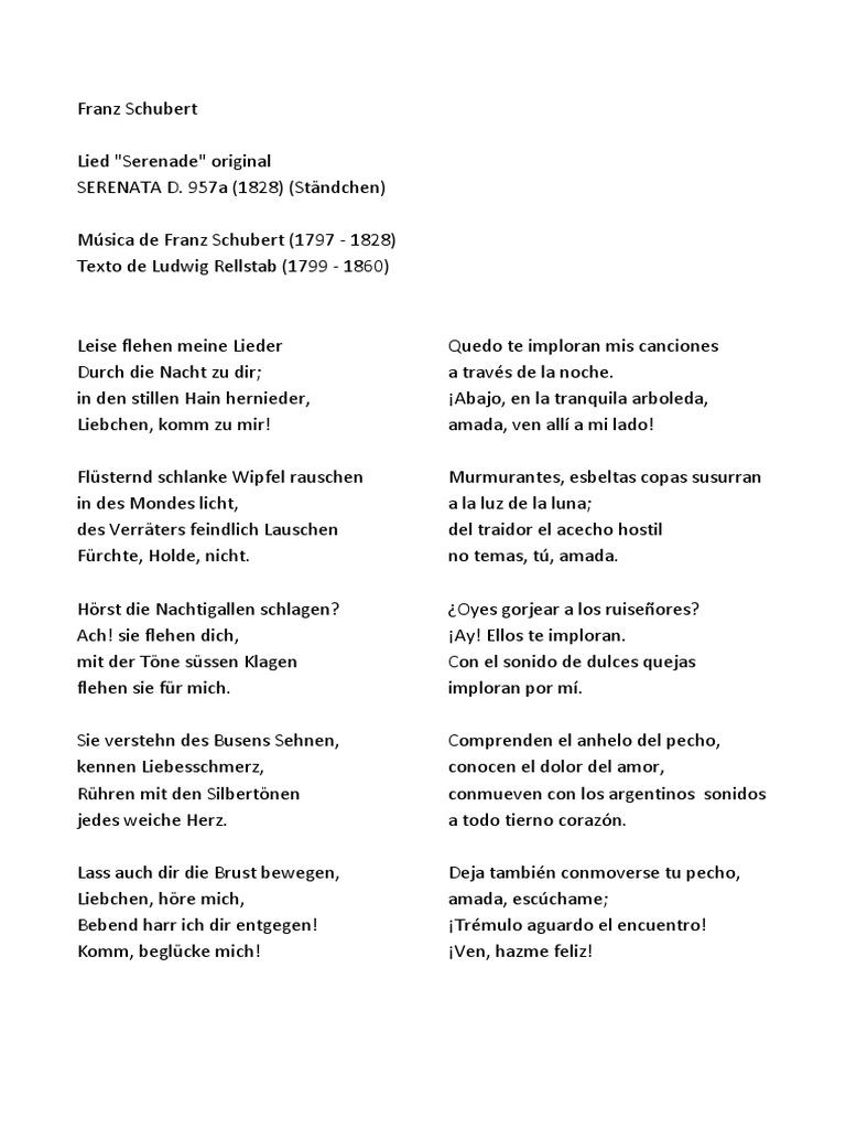 Franz Schubert Serenata Letra Música clásica Composiciones Musicales