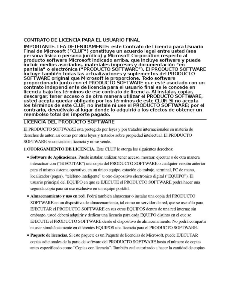 Qué es el CLUF de Microsoft | PDF | Microsoft | Software