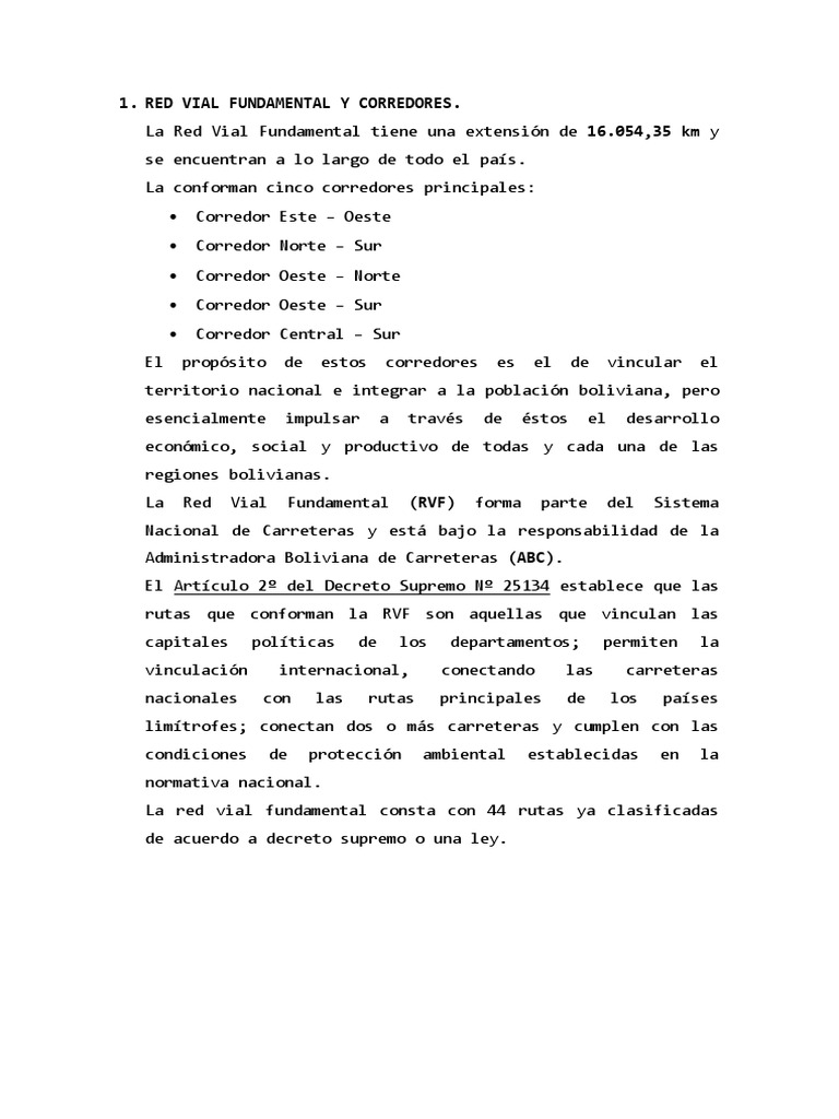 Red Vial Fundamental y Corredores | PDF | Bolivia | La carretera