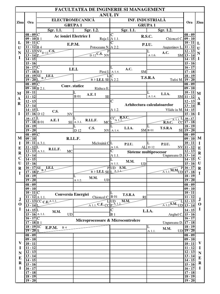 Electromechanical Engineering Course Schedule | PDF | Technology ...
