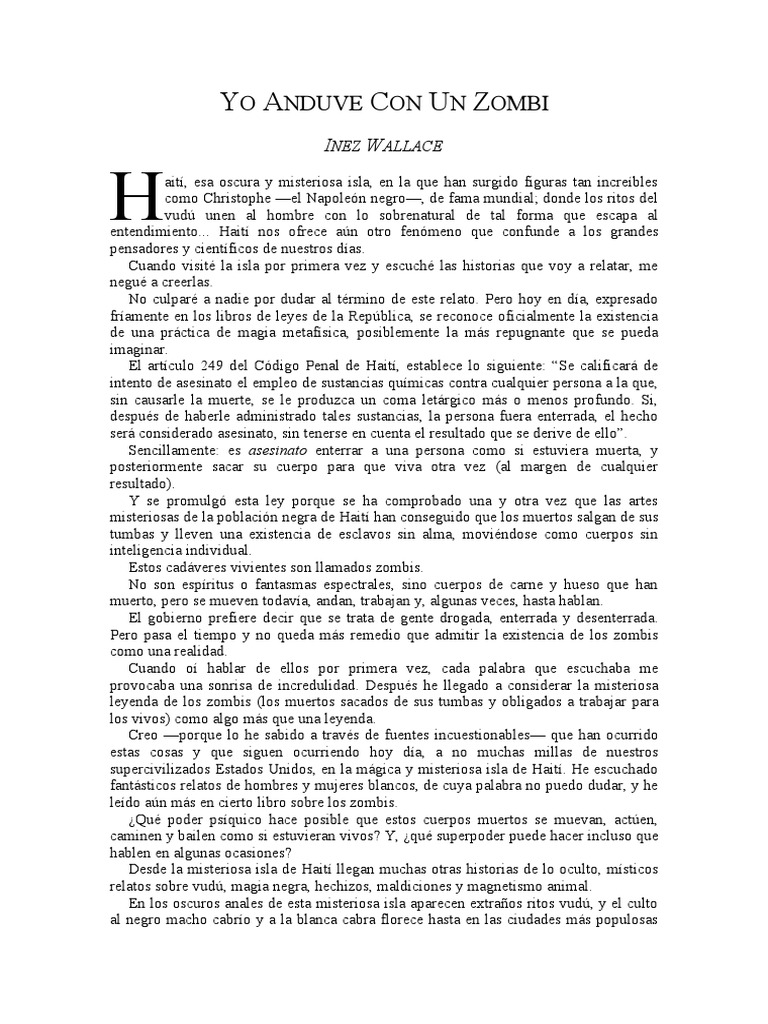 Wallace, Inez - Yo Anduve Con Un Zombi | PDF | Zombis