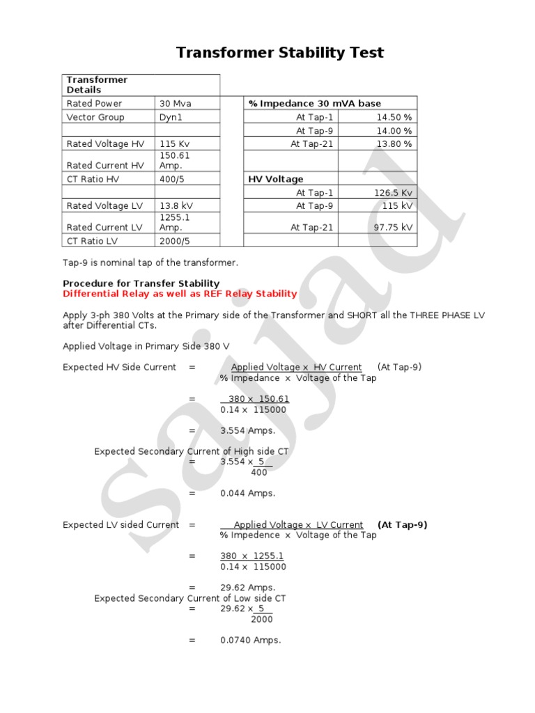 Transformer Stability Test Procedure | PDF | Transformer | Magnetic Devices