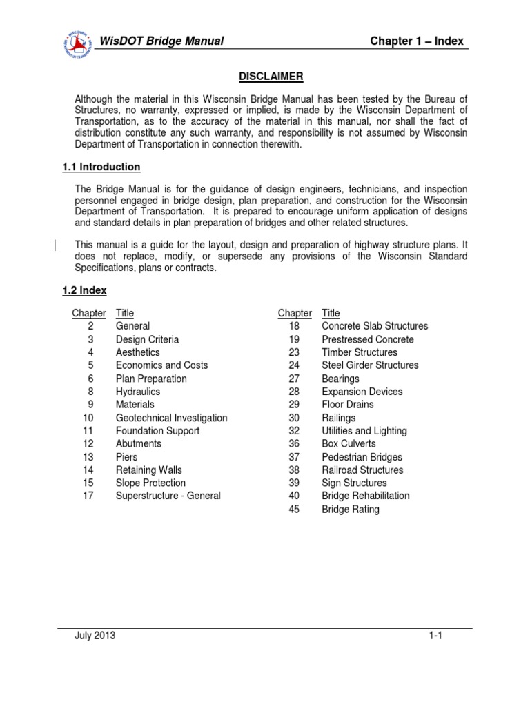 Wisdot Bridge Manual Disclaimer PDF