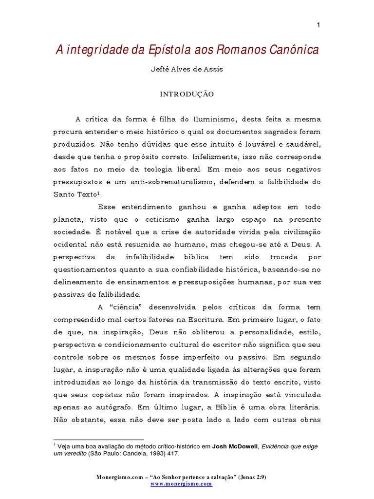 A Integridade Da Carta Aos Romanos