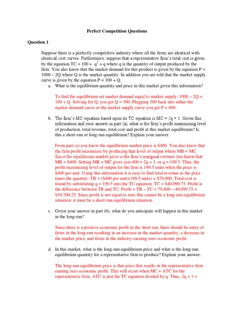 Perfect Competition Analysis and Equilibrium | PDF | Perfect ...
