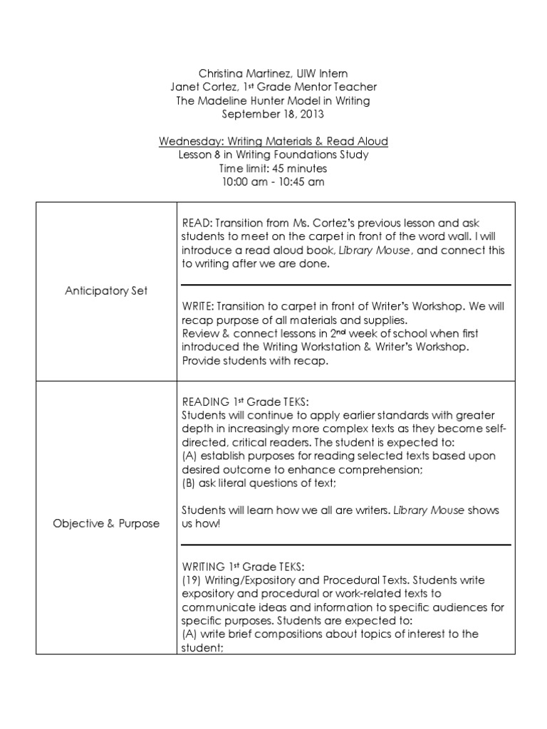 Reading/Writing Lesson Plan | Reading (Process) | Reading Comprehension