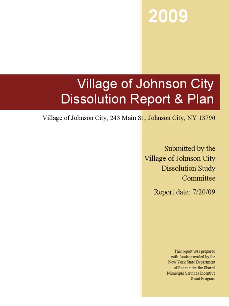 Village of Johnson City NY Dissolution Report PDF Property Tax Taxes