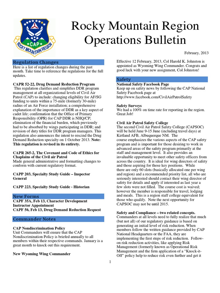 RMR Operations Bulletin - Feb 2013 | PDF | Civil Air Patrol | Chaplain