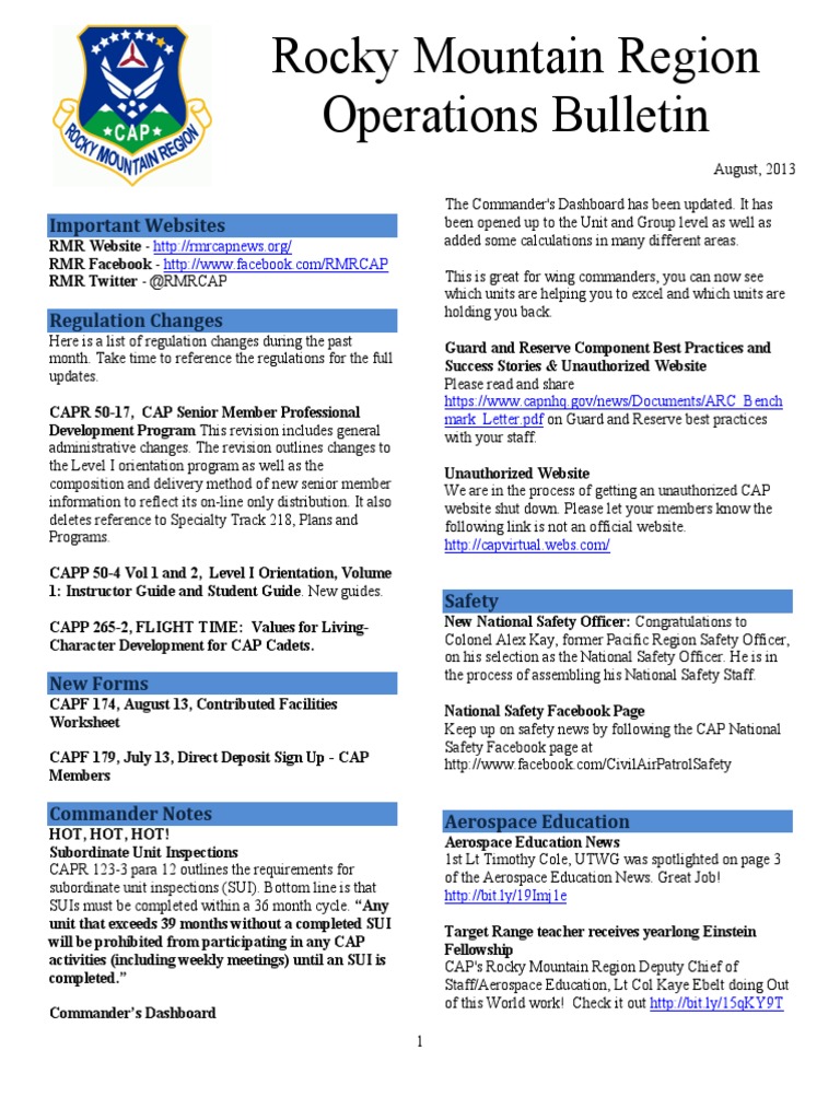 RMR Operations Bulletin - Aug 2013 | Download Free PDF | Civil Air ...