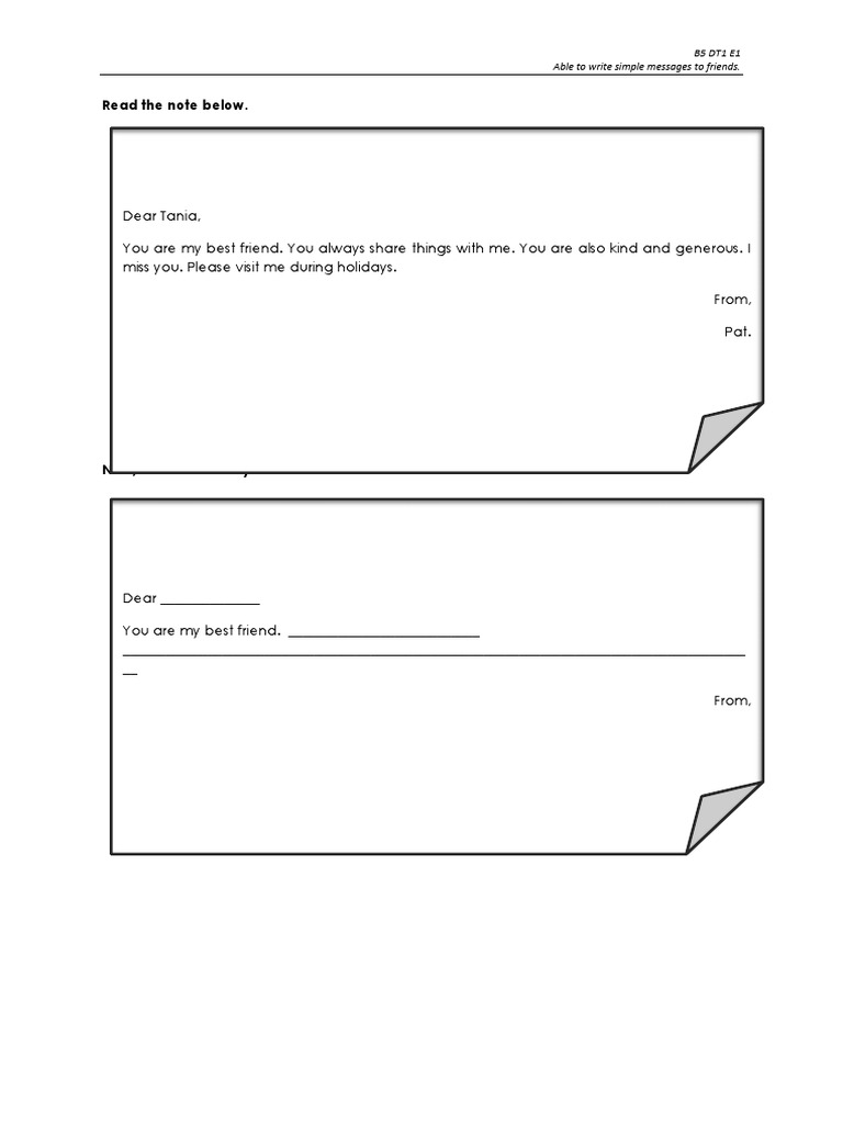 Writing a Note to Your Best Friend | PDF