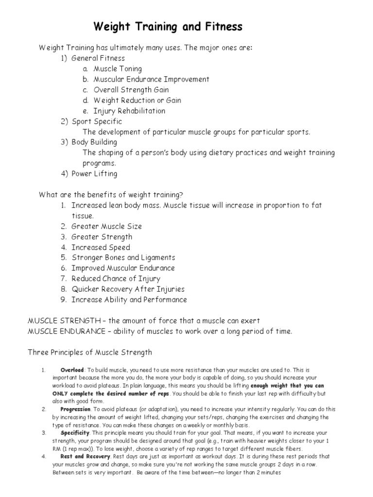 Weight Training Guide for Fitness | PDF | Weight Training | Physical ...