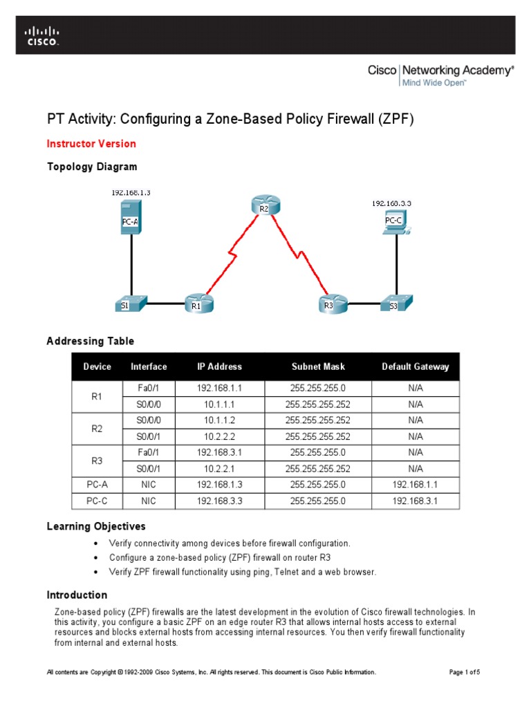 Configuring Zone-Based Firewall on R3 | PDF | Router (Computing ...