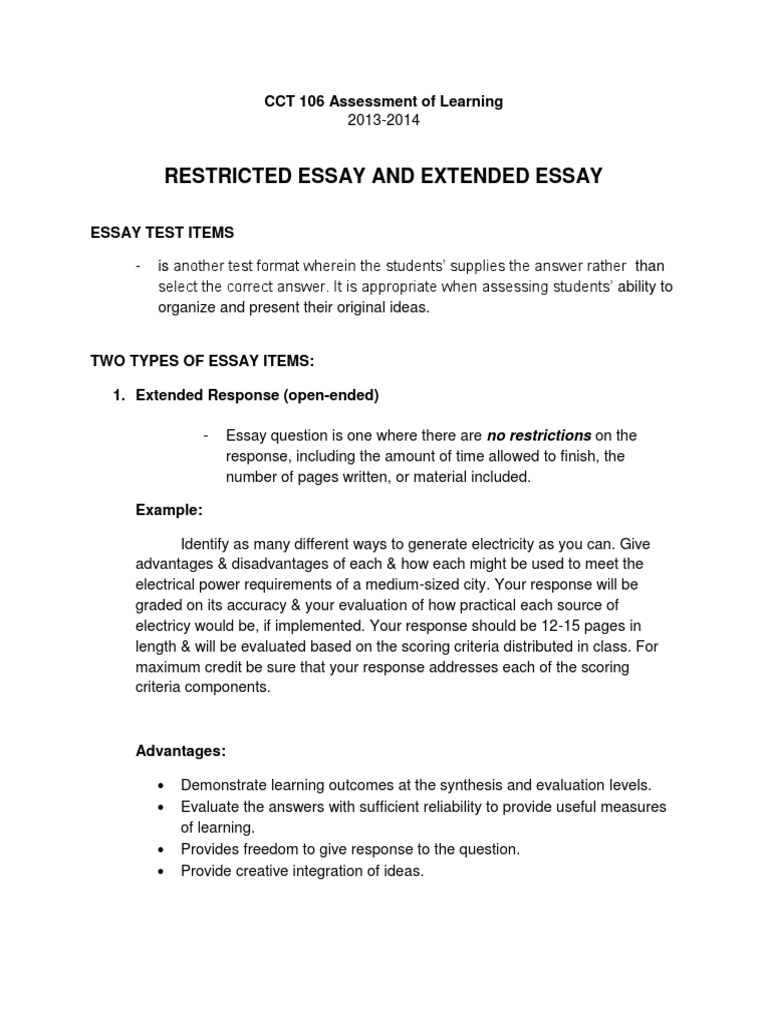 Essay items assessment picture