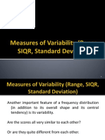 Measures of Variability (Range, SIQR, Standard Deviation)