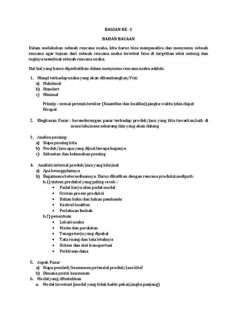 Bahan Bacaan Rencana Bisnis Pdf