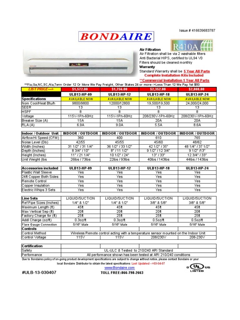 Heat Exchanger Spec Sheet