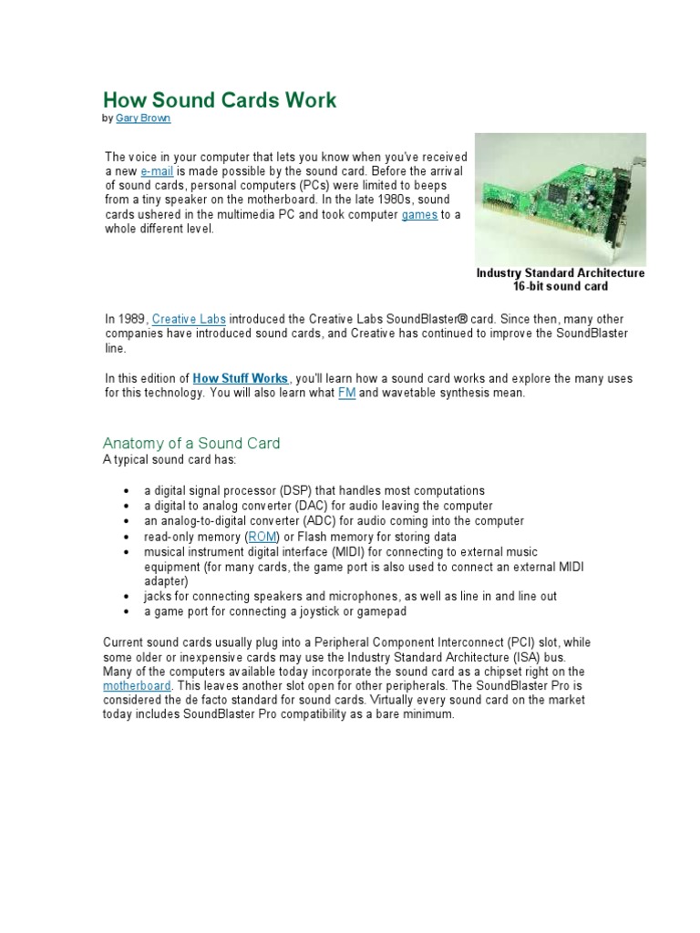 How Sound Cards Work: Anatomy of A Sound Card | PDF | Digital Signal ...