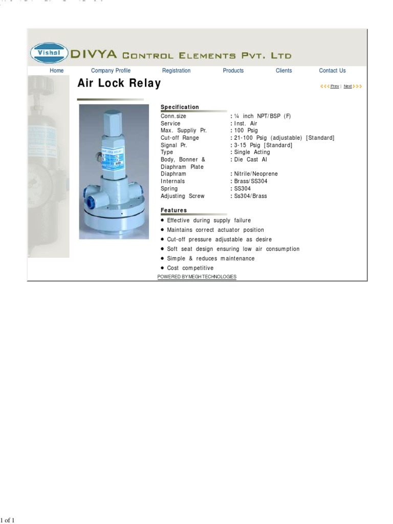 Air Lock Relay Divya Control Pvt. LTD PDF