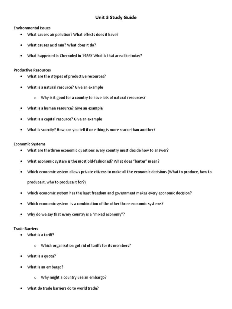 Environmental and Economic Study Guide | PDF