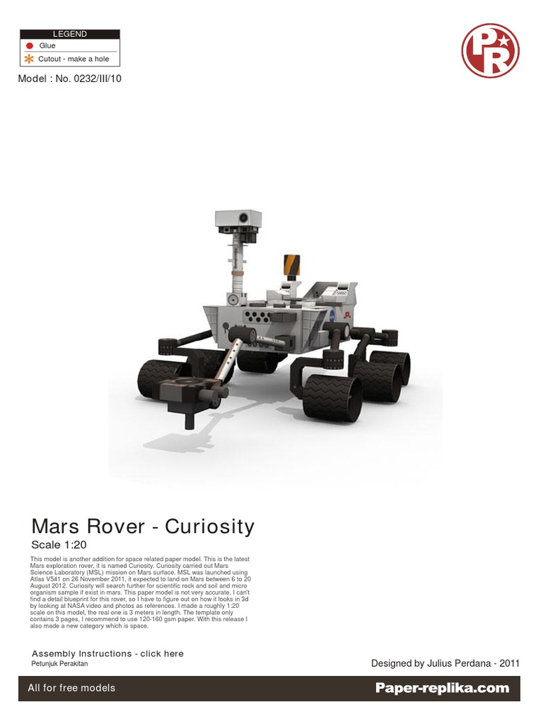 Mars Rover Curiosity Paper Model DESPIECE