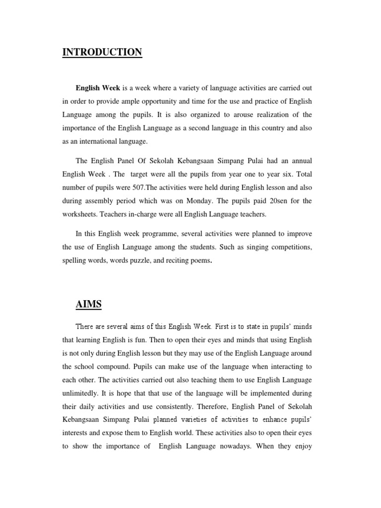 English Week Is A Week Where A Variety of Language Activities Are ...