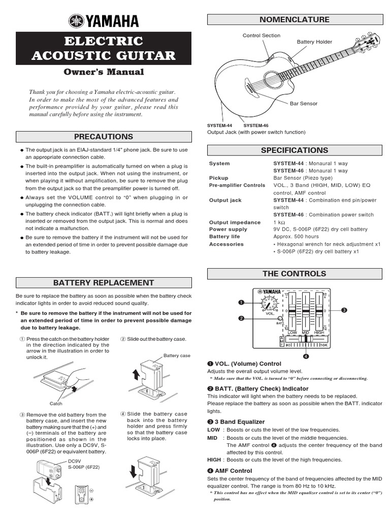 Electric Acoustic Guitar Owner's Manual PDF Equalization (Audio