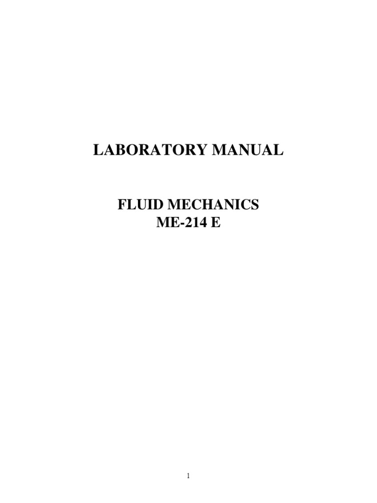 Laboratory Manual: Fluid Mechanics ME-214 E | PDF | Buoyancy | Reynolds ...