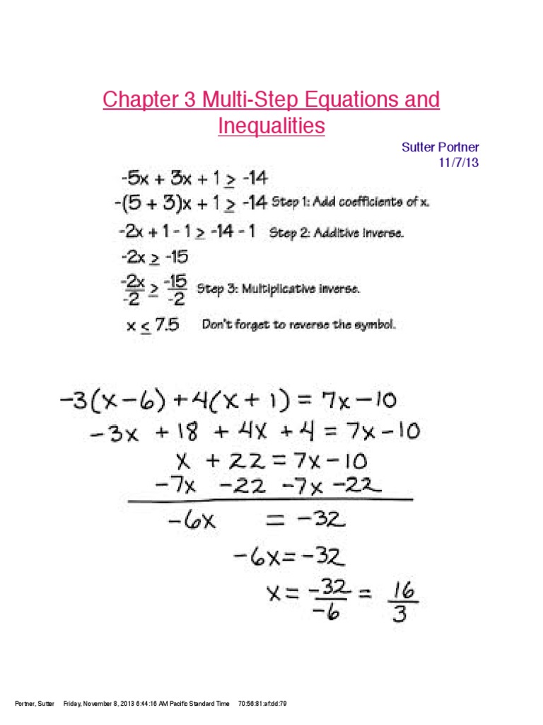 chapter 3 multi step equations | Inequality (Mathematics) | Multiplication