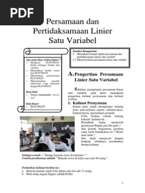 Bahan Ajar Persamaan Dan Pertidaksamaan Linear Satu Variabel