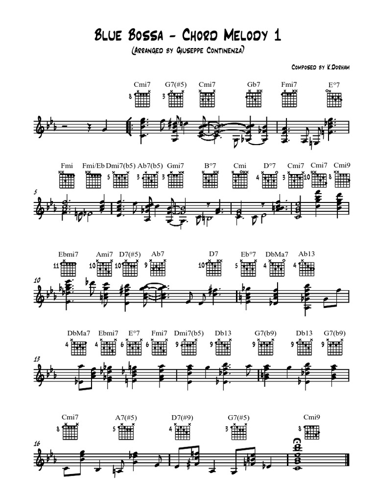 Guitar Lesson) Giuseppe Continenza - Blue Bossa Chord Melody | PDF