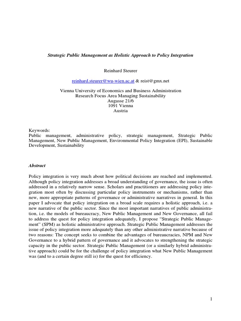 Strategic Public Management for Policy Integration | PDF | Governance ...