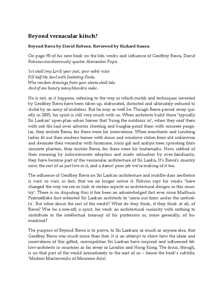 Beyond Bawa: Architectural Influence | PDF