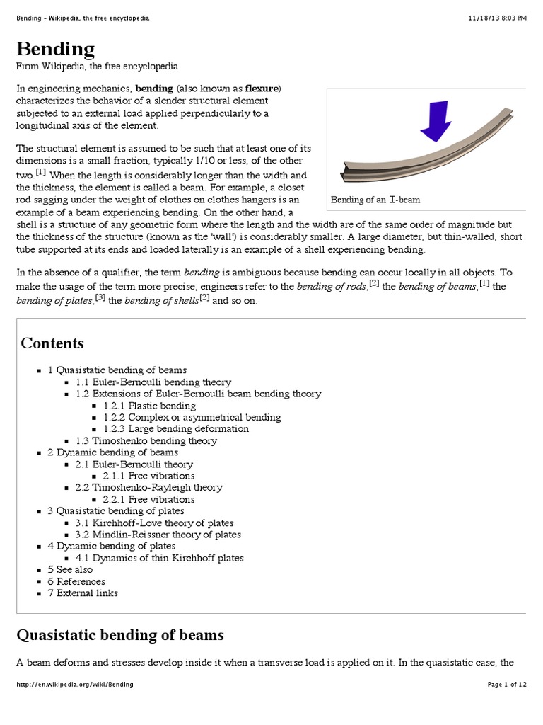 Bending - Wikipedia, The Free Encyclopedia | PDF | Bending | Stress ...