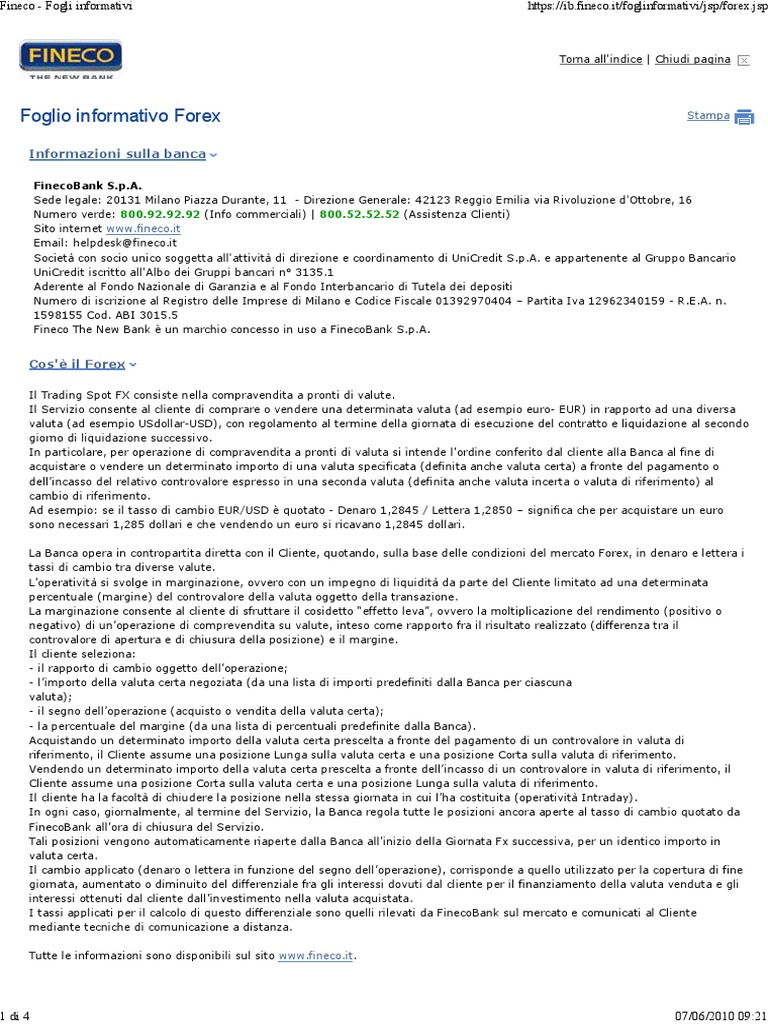 Fineco Foglio Informativo Forex
