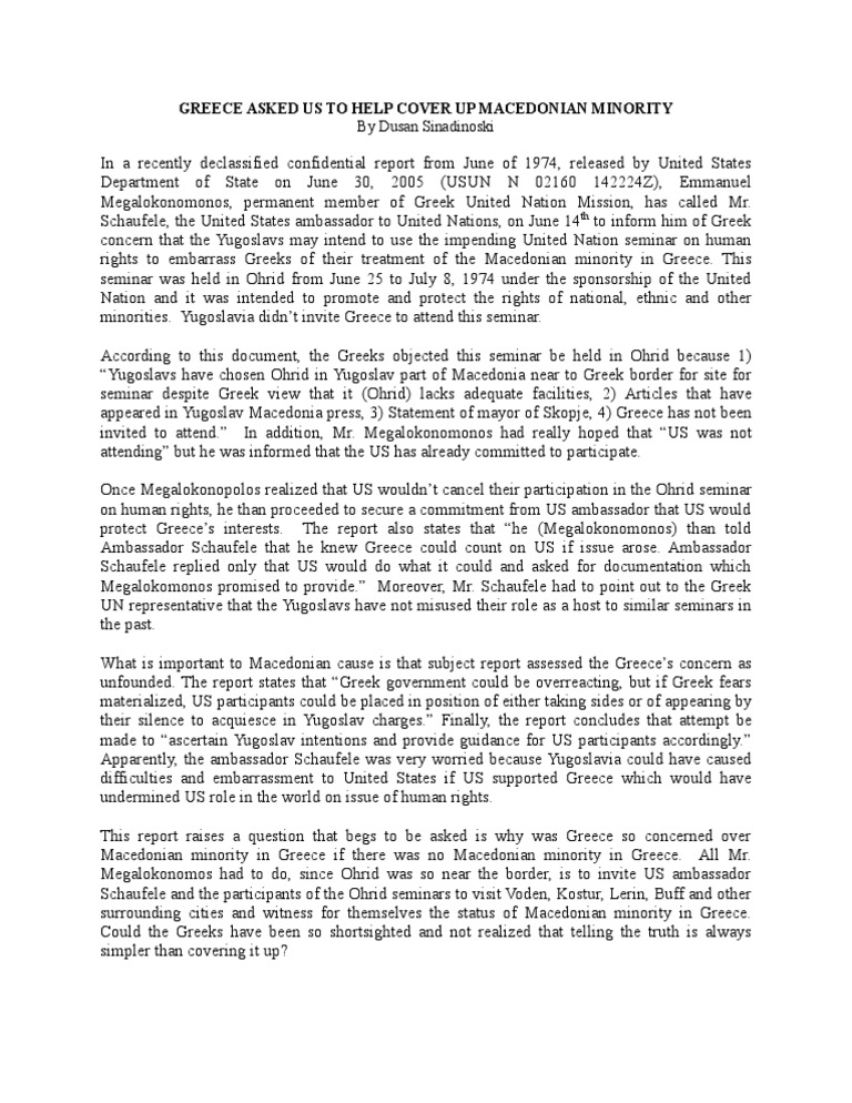 Greece Covered Up Macedonian Minority PDF Republic Of Macedonia