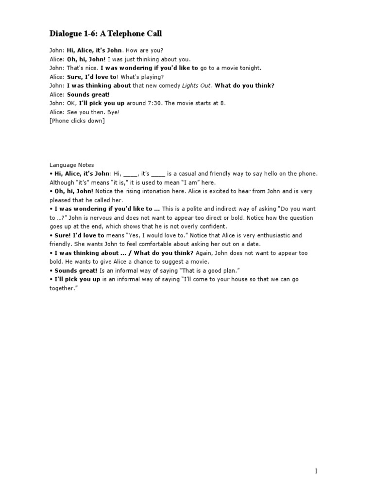 Dialogue 1-6: A Telephone Call | PDF | Nature