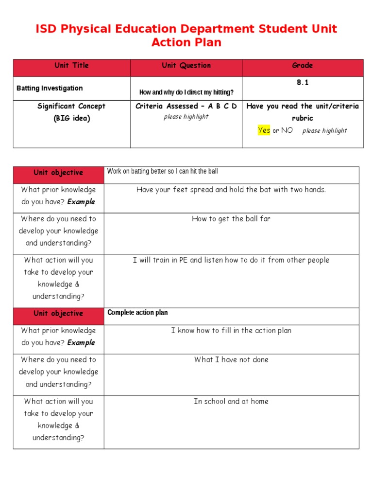 Student Unit Action Plan 1 | PDF | Education Theory | Cognition