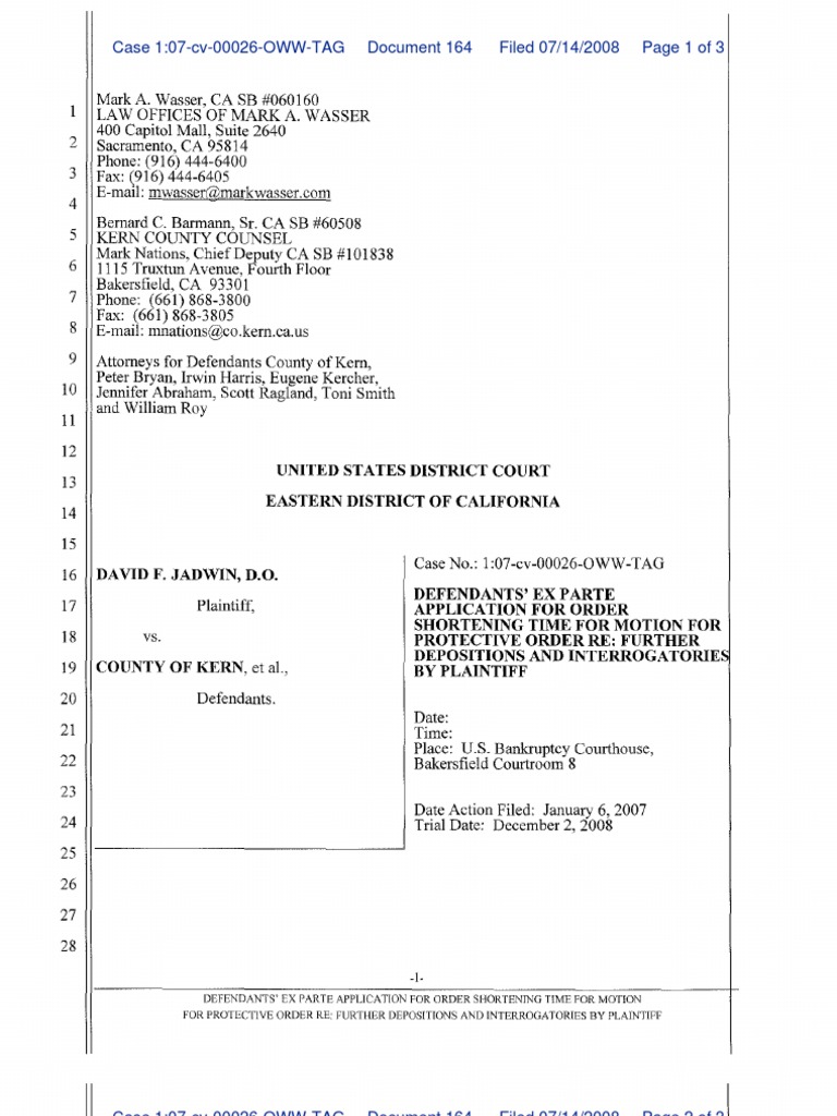 164-d-ex-parte-shorten-time-re-mpo-discovery-law-deposition-law