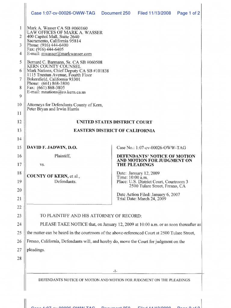 Motion for Judgment on Pleadings | PDF