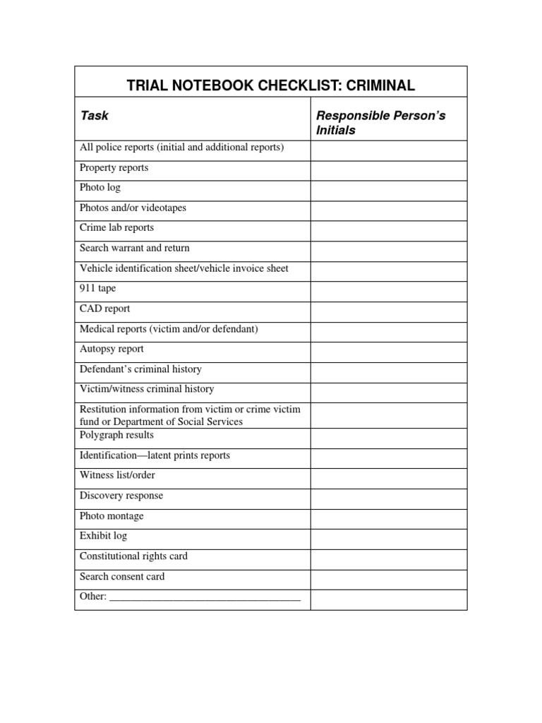 Trial Notebook Checklist | PDF | Politics | Social Science