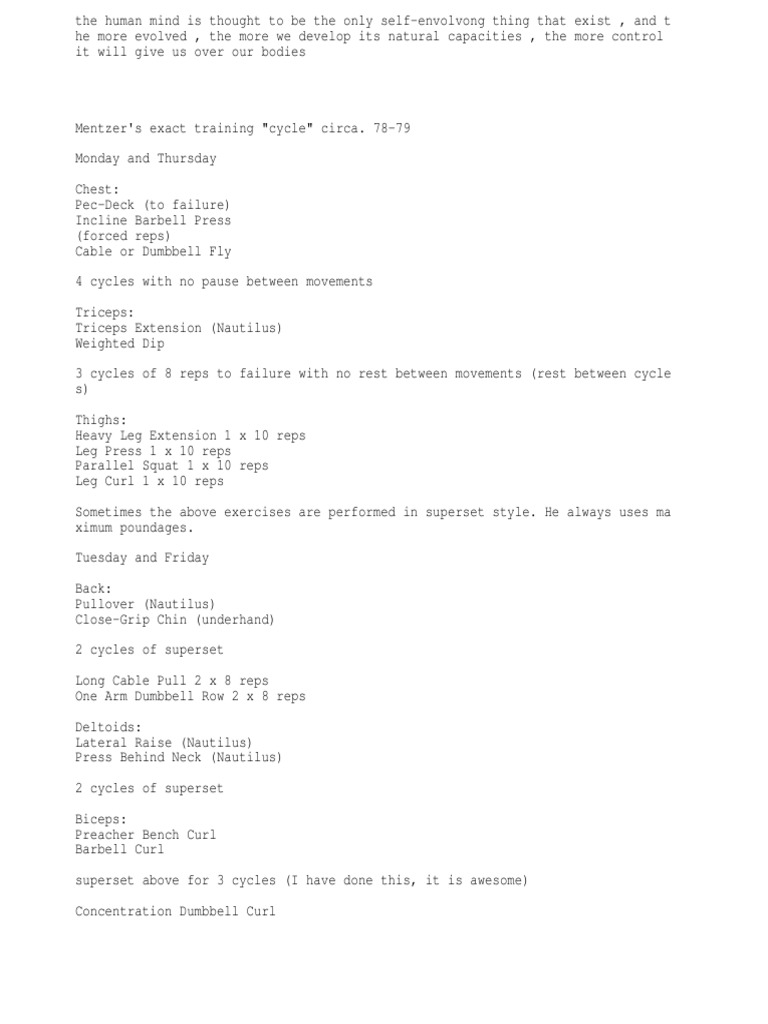 Mike Mentzer's 1978 Heavy Duty Routine | PDF | Science & Mathematics