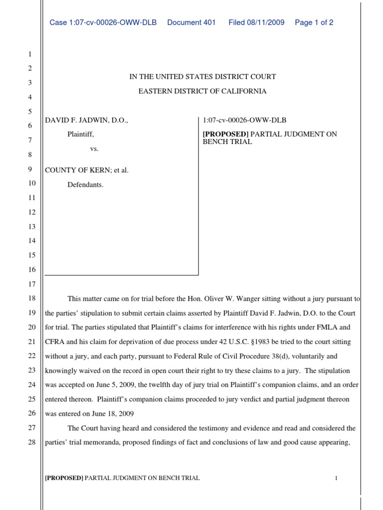 401 Proposed JUDGMENT Bench Trial | PDF