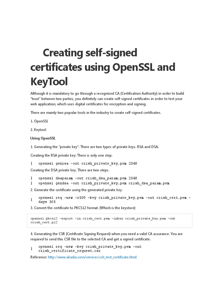 Creating SelfSigned Certificates Using OpenSSL and KeyTool A Guide to