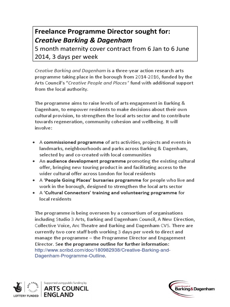 Maternity Cover Job Description and Person Specification For Programme