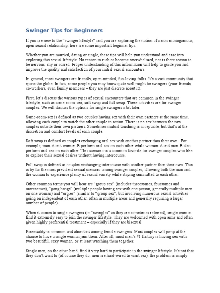 Swinger Tips For Beginners PDF