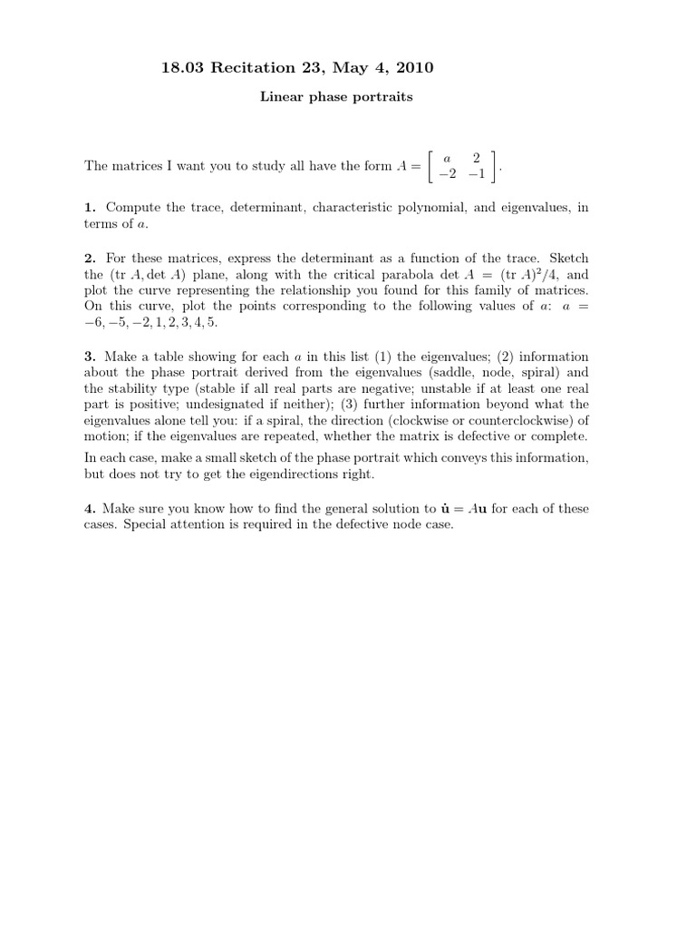Linear Phase Portraits and Eigenvalues Analysis | PDF