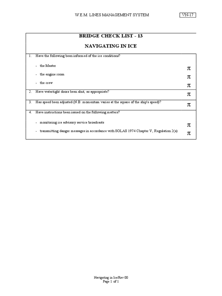 Ice Navigation Checklist | PDF